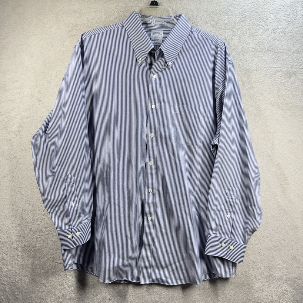 Brooks Brothers Regent Button Down Shirt Men 17-2/3 Blue Stripe No Iron